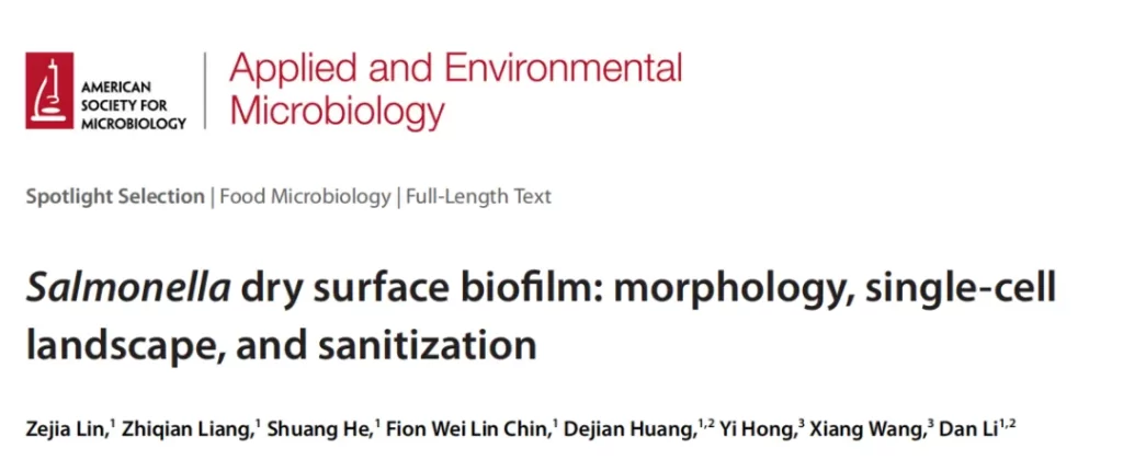 Salmonella dry surface biofilm: morphology, single-cell landscape, and sanitization