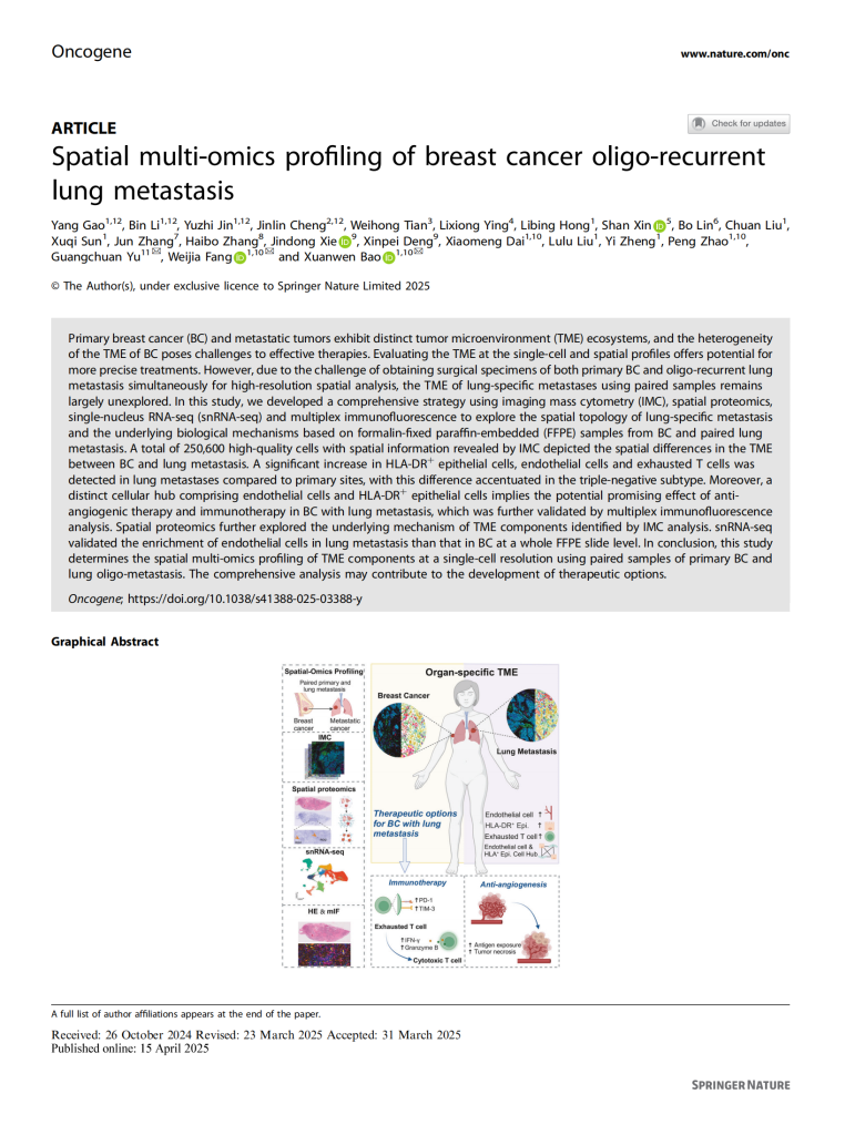 Spatial multi-omics profiling of breast cancer oligo-recurrent lung metastasis
