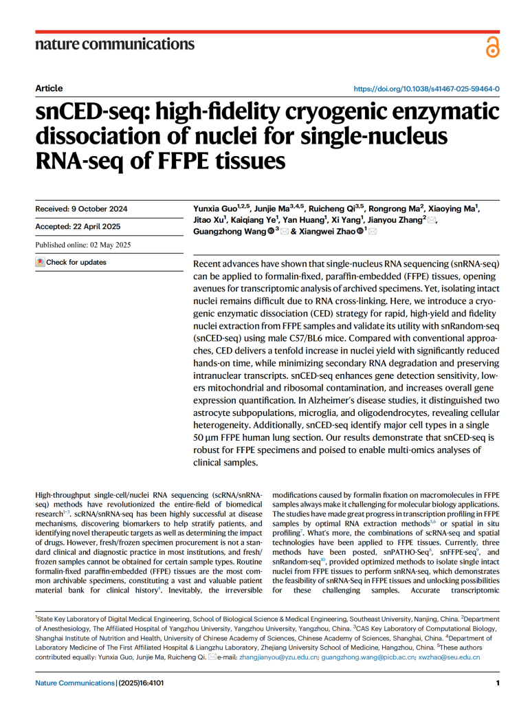snCED-seq: high-fidelity cryogenic enzymatic dissociation of nuclei for single-nucleus RNA-seq of FFPE tissues