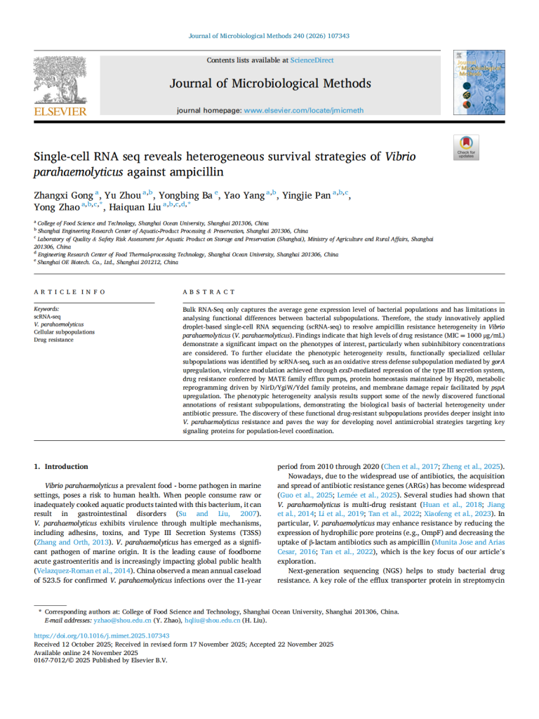 Single-cell RNA seq reveals heterogeneous survival strategies of Vibrio  parahaemolyticus against ampicillin